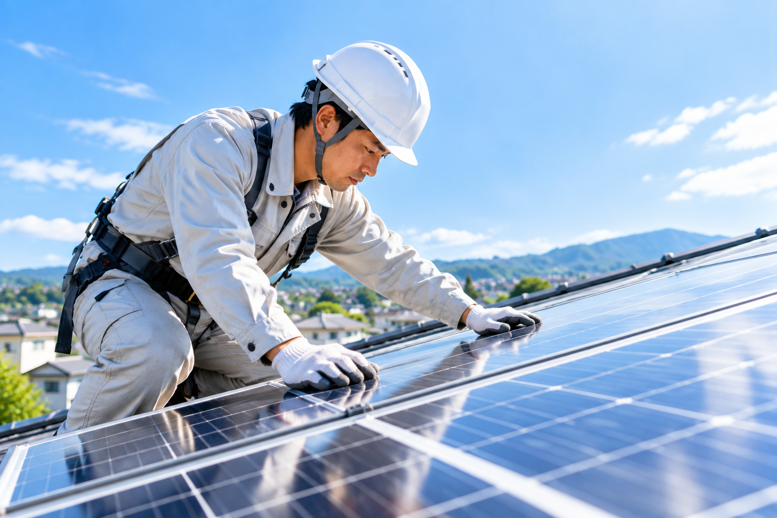 住宅の太陽光パネル施工
